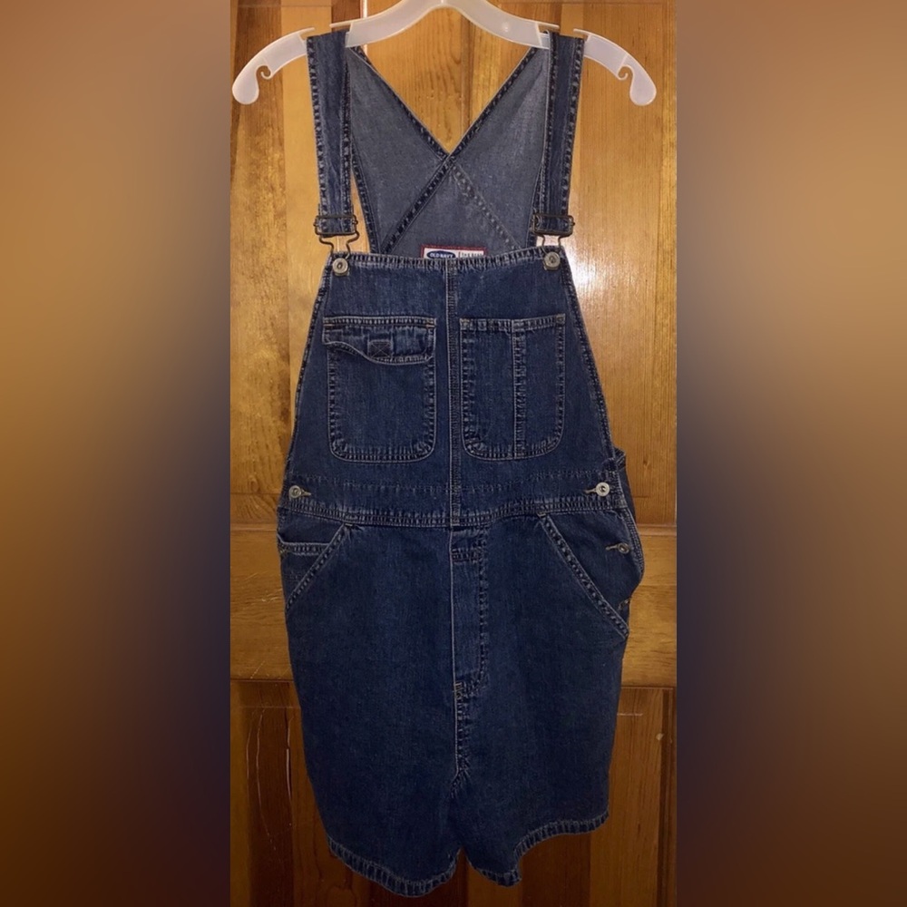 Old Navy Shortalls Womens Medium Blue Cotton Denim Shorts Overalls Y2K Vintage